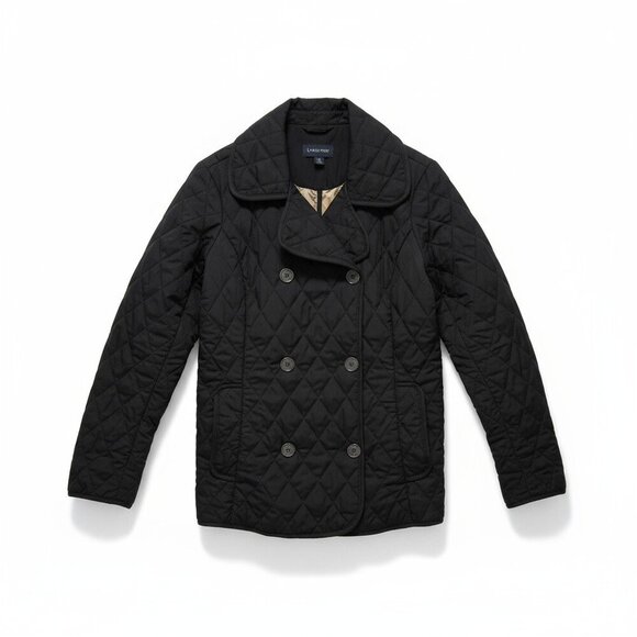 Land’s End Black Quilted Pea Coat | Double Breasted Lightweight Jacket XS (2-4) - Picture 1 of 5